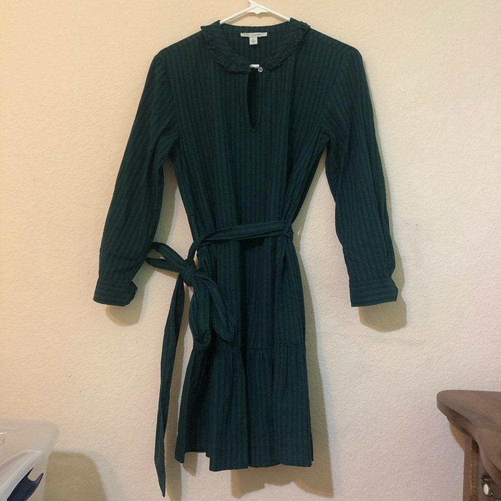 Striped Cotton Green Dress With Matching Sash